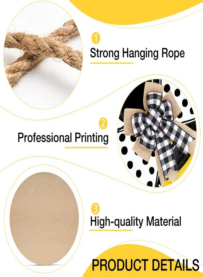 Deroro Bumble Bee Spring Summer Front Door Sign, Polka Dot Farmhouse Wood Door Hanger Outdoor Outside Porch Decor, Wooden Wreath with Buffalo Plaid Check Bow Indoor Wall Hanging Decoration - Image 3